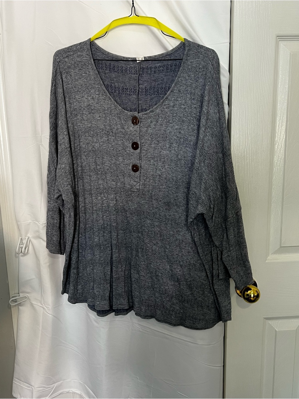Women's Gray Button Henley Knit Top